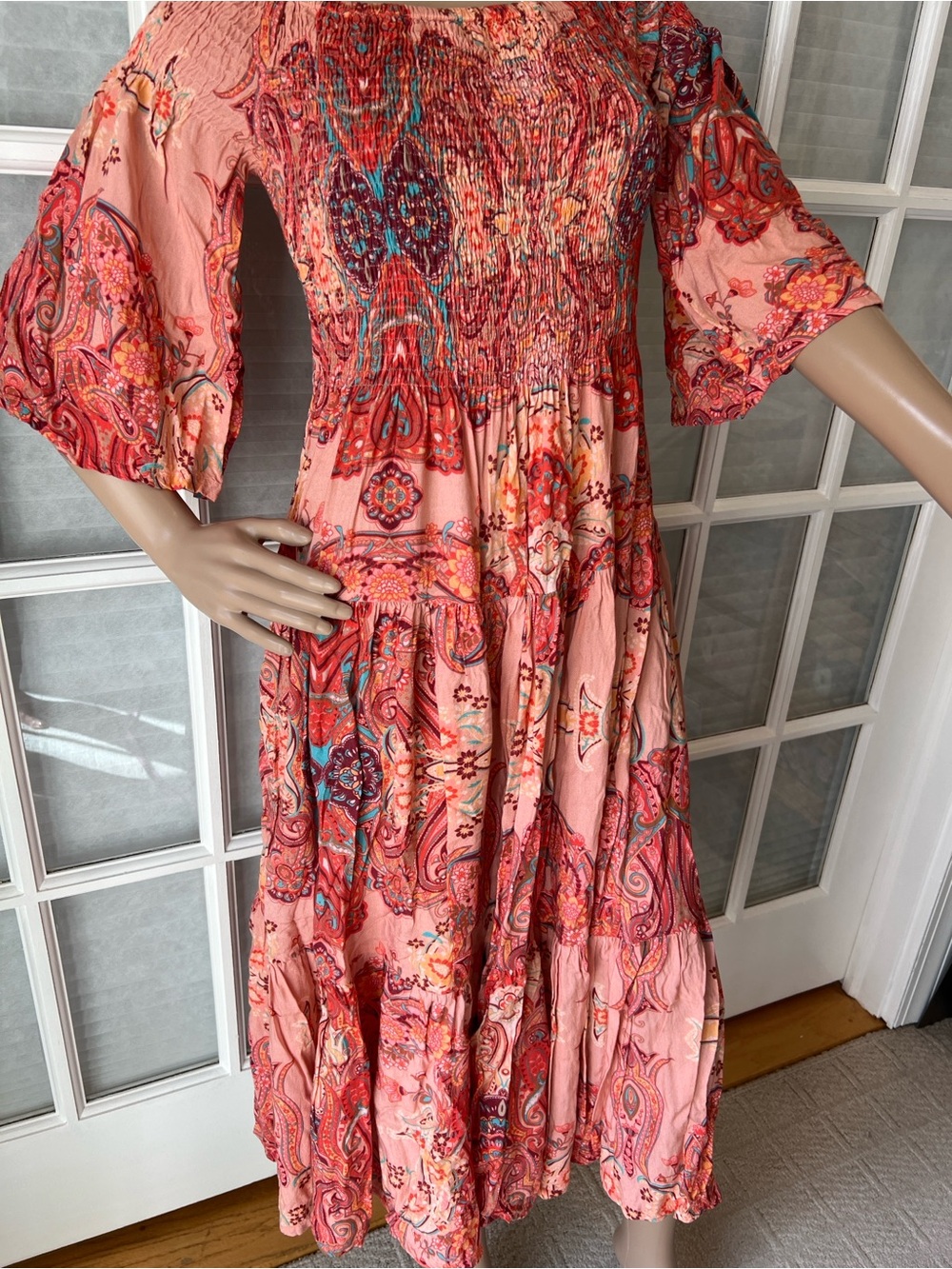Alexia Admor Pink and Turquoise Boho Smocked Dress